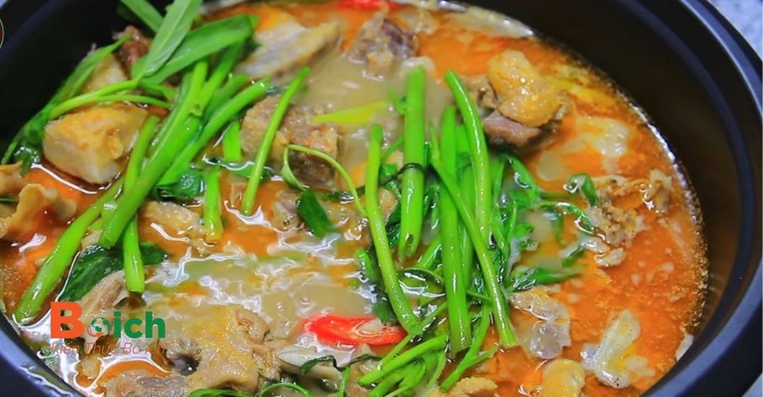 Cách nấu chao vịt nhúng rau muống